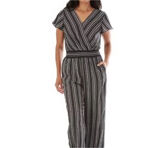 Apt. 9 Black and White Striped Croped Jumpsuit